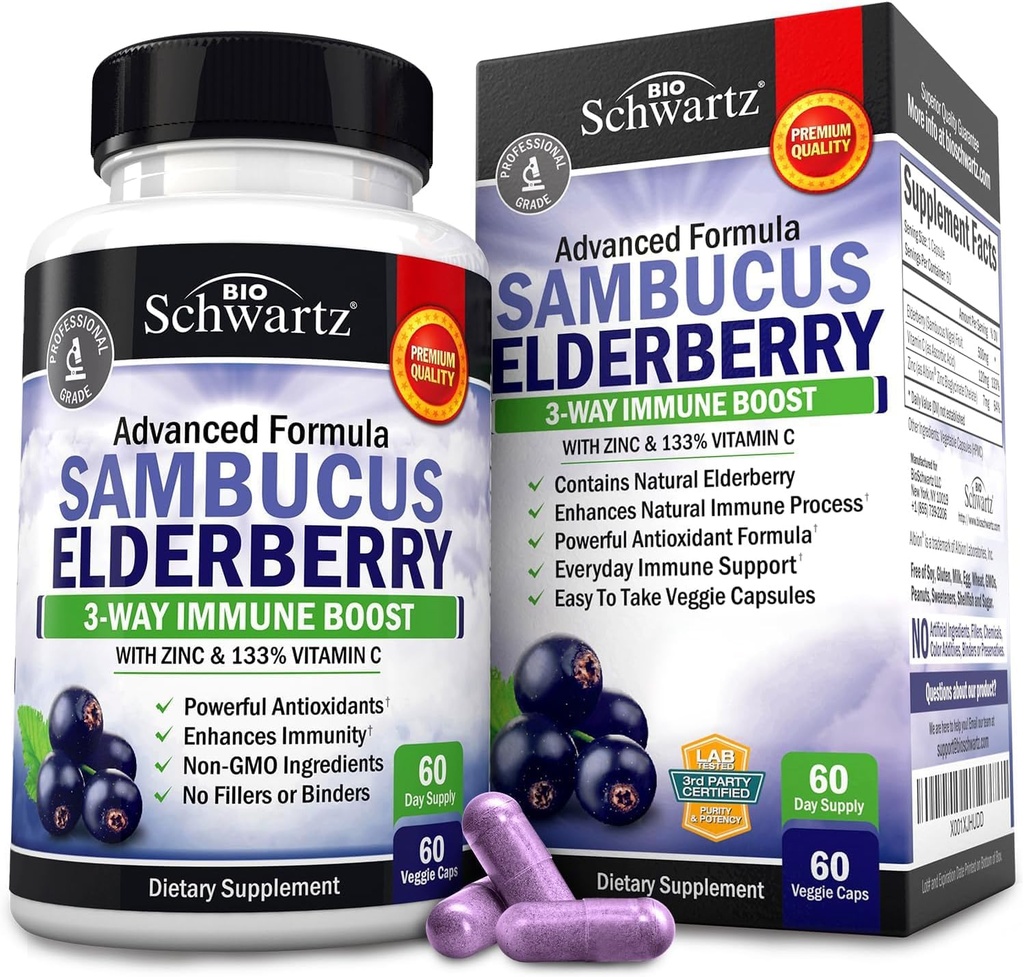 BioSchwartz Elderberry Capsules 60 Cuenta + Omega 3 Fish Oil 90 Cuenta Bundle