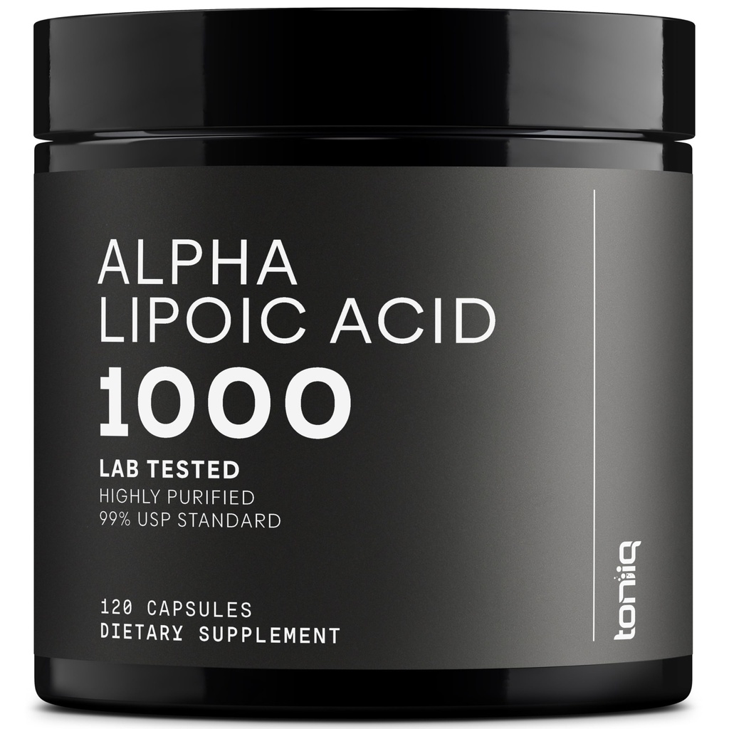 Toniiq 1000mg Ultra High Strength Alpha Lipoic Acid Capsules - Highly Purified 99% + USP Standard - 120 capsules ALA Suplemento