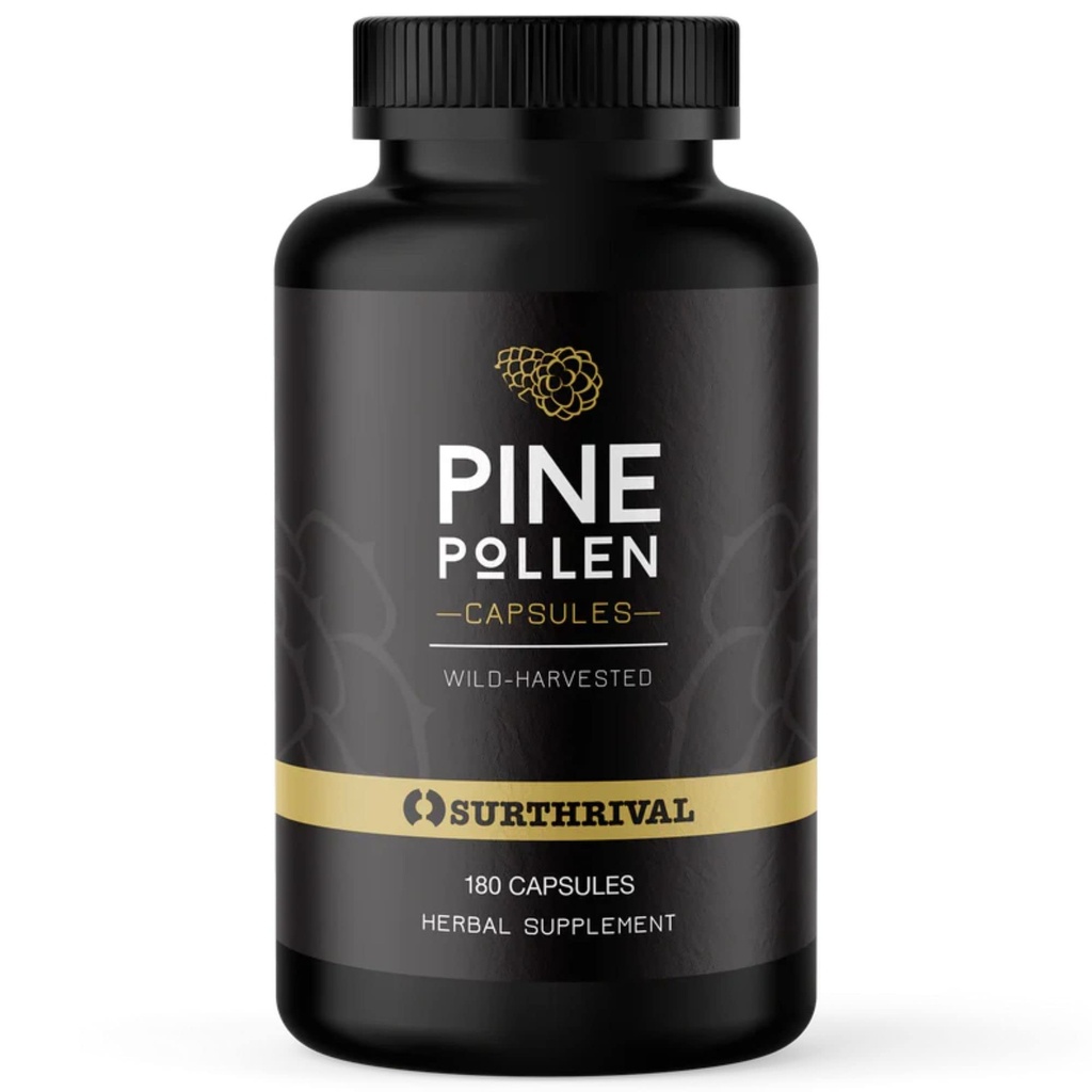 Surthrival: Pine Pollen Powder Capsules (180 Conde), Wild Harvested, Energy &amp; Endurance Restoration