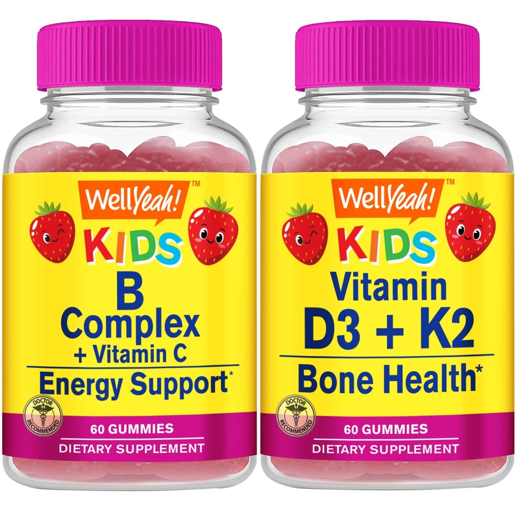 Bueno. Si B Complejo Niños + Vitamina D3+K2 Niños, Gummies Bundle - Gran Tasting, Suplemento de vitamina, Gluten Gratis, GMO Gratis, Chewable Gummy