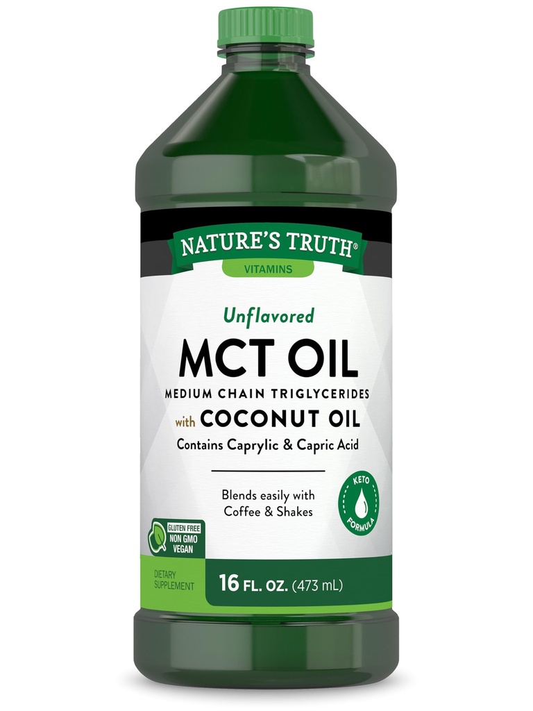 La verdad de la naturaleza MCT Oil TENIDO 16 fl. oz TENIDO Keto, Fórmula desenfrenada tóxica con aceite de coco tóxico Vegan, No GMO, y Gluten suplemento libre