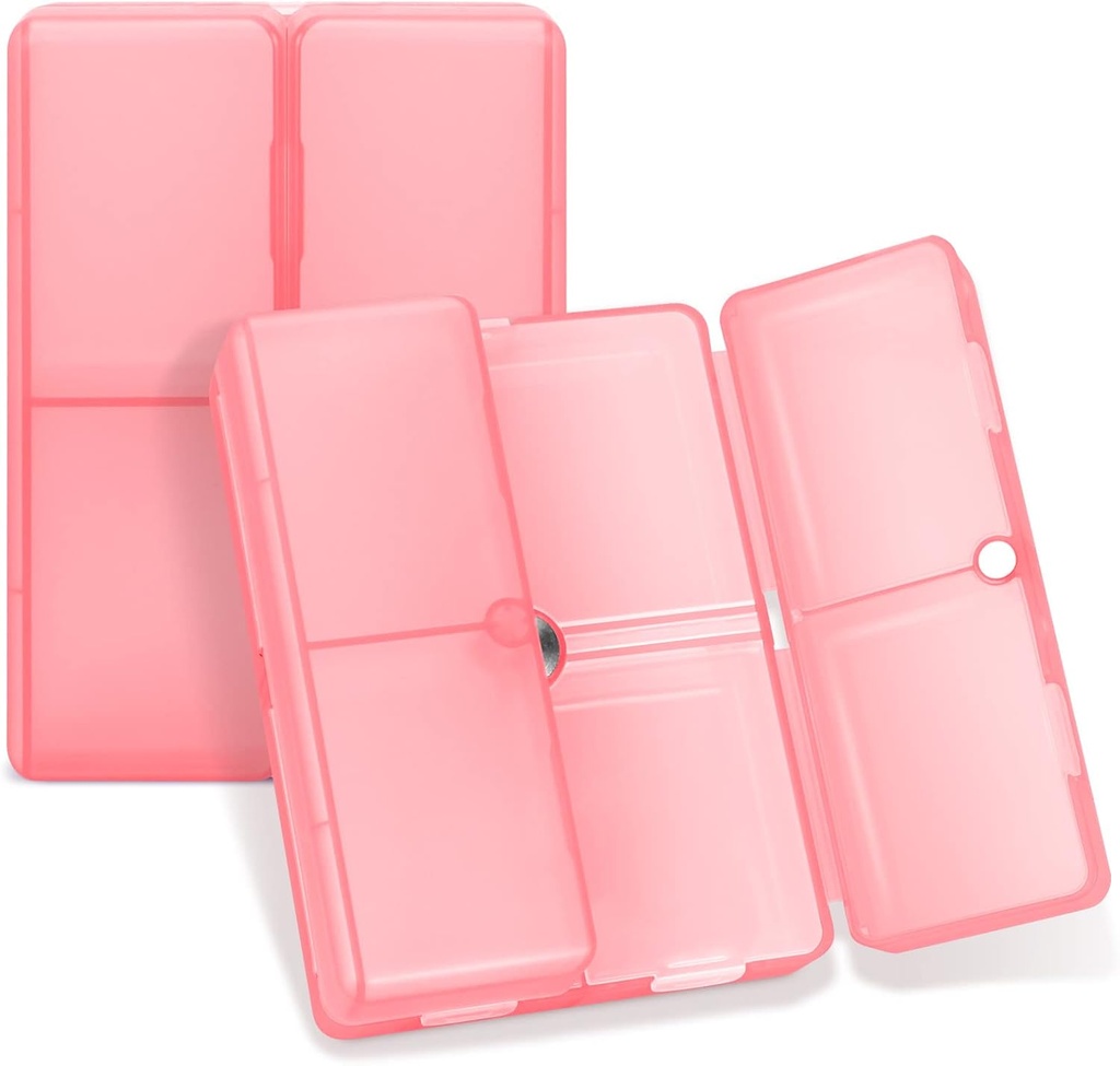 FYY Daily Pill Organizer, 7 Compartments Portable Pill Case Travel Pill Organizer,[Folding Design] Pill Box for Purse Pocket to Hold Vitamins,Cod Liver Oil,Supplements and Medication-Clear Red