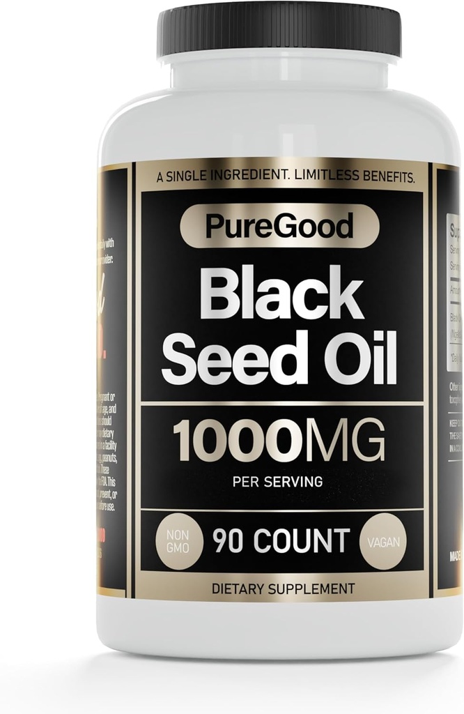 Black Seed Oil Capsules, 500 Mg, Cold Pressed High Potency Digestive Aid, 90 Cuenta 100% No GMO Pure Black Cumin Seed Oil Capsules
