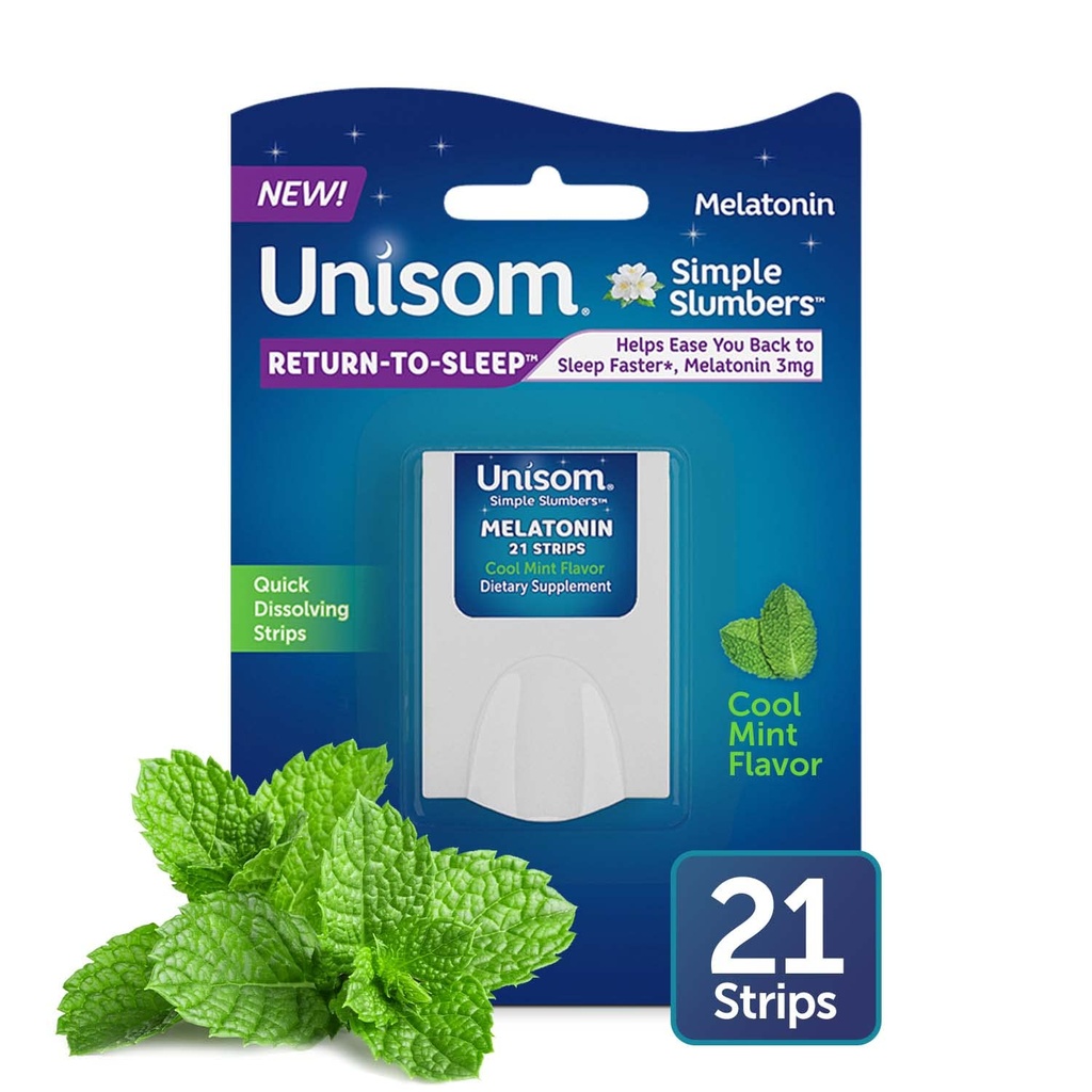 Unisom Simple Slumbers Regresar-A-Sleep Dissolving Strips 21-Count, Melatonin 3mg, Cool Mint