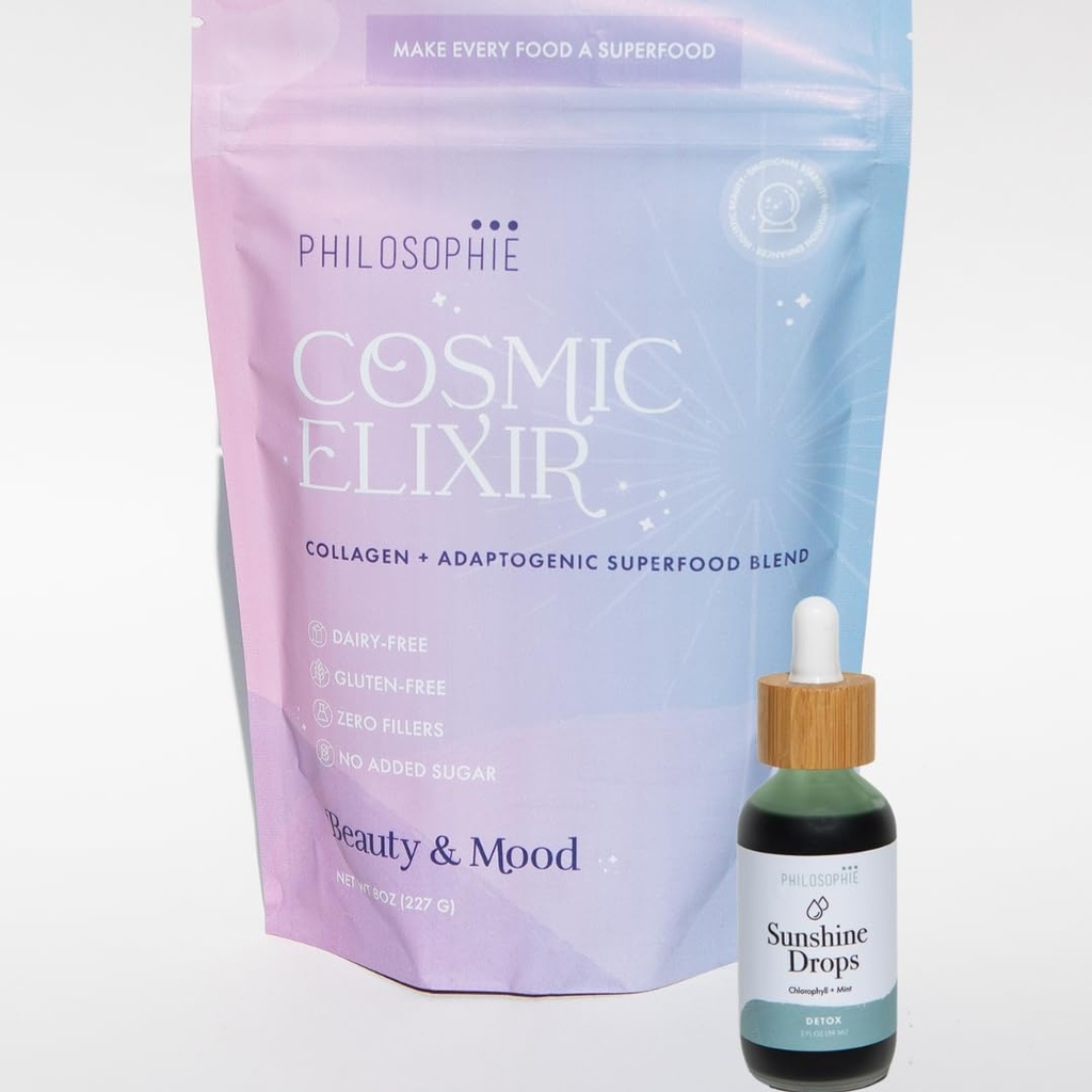 Philosophie Sunshine Drops " Cosmic Elixir Bundle - Liquid Chlorophyll " Superfood Powder Blend - All Natural Plant-Based 2pack