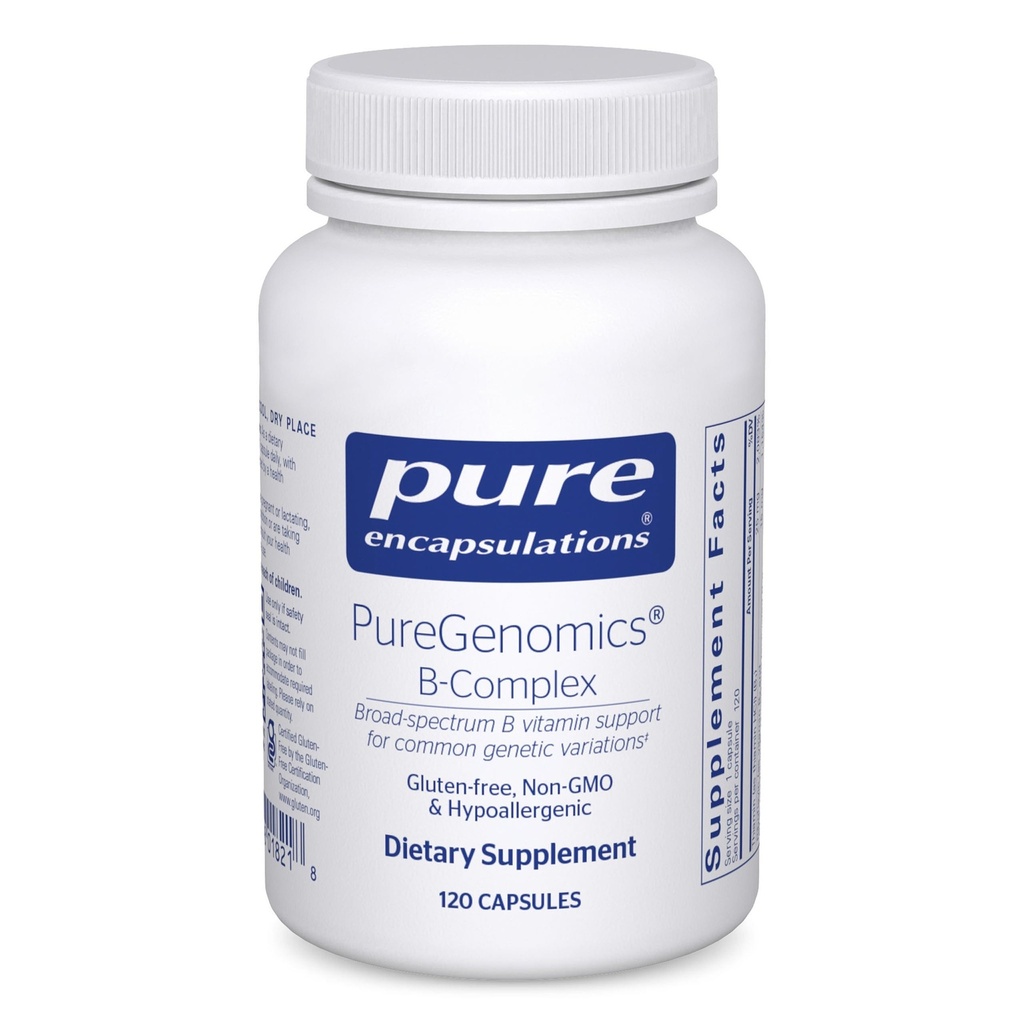 Encapsulaciones puras B-Complex - Broad Spectrum B Vitamin Support for Genetic Expression, Cellular Function, Hormone Production & Energy Metabolism* - with Vitamin B12 & B6-120 Capsules