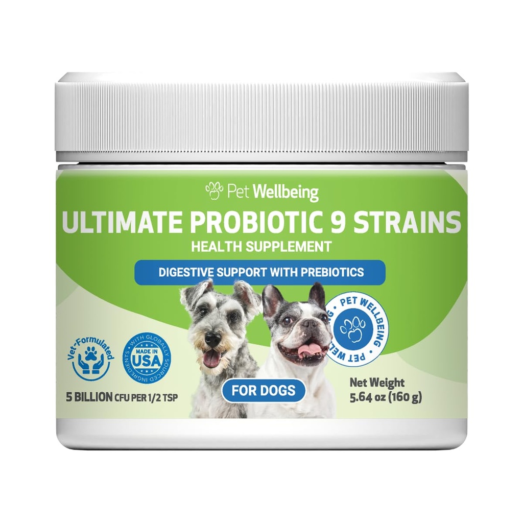 Bienestar de mascotas - Ultimate Probiotic 9 Strains for Cats and Dogs - Apoyo natural para la digestión y la salud de la tradición urinaria 160 Grams.
