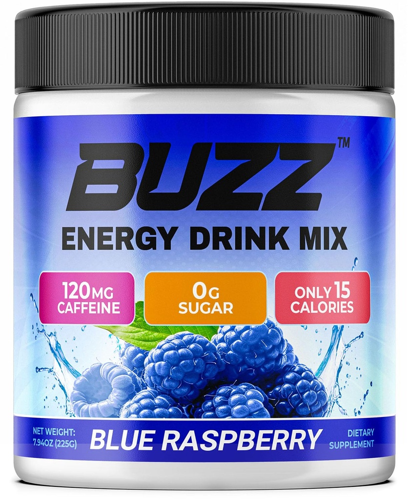 Mañana Buzz Energy Drink Powder - Energy Boost Drink Mix - Sugar-Free Energy with Antioxidants - Morning Kickstart and Sports Nutrition Endurance Product - 30 Servings, Blue Raspberry, 8 Ounces