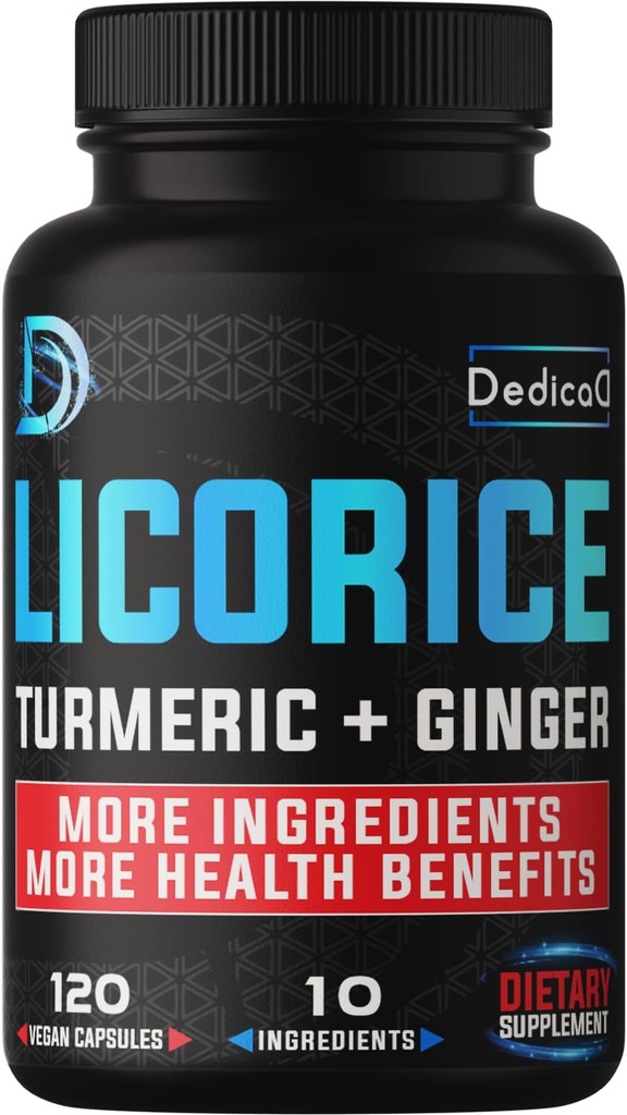 Licorice Root Capsules 4 Meses 6800mg para la piel, Digestión & Immune Health Support - 10in1 Mixed Turmeric Curcumin, Ginger Root, Peppermint Leaf &amp; others - Non-GMO - 120 Vegan Capsules