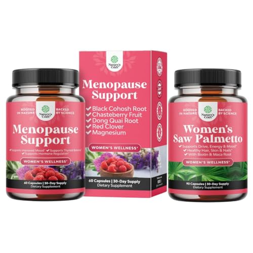 Bundle of Menopause Supplement for Night Sweats, Hot Flashes & Mood Swings with Dong Quai, Chaste Berry " Black Cohosh Root and Saw Palmetto for Women 500mg DHT Blocker with Maca Root " Biotin