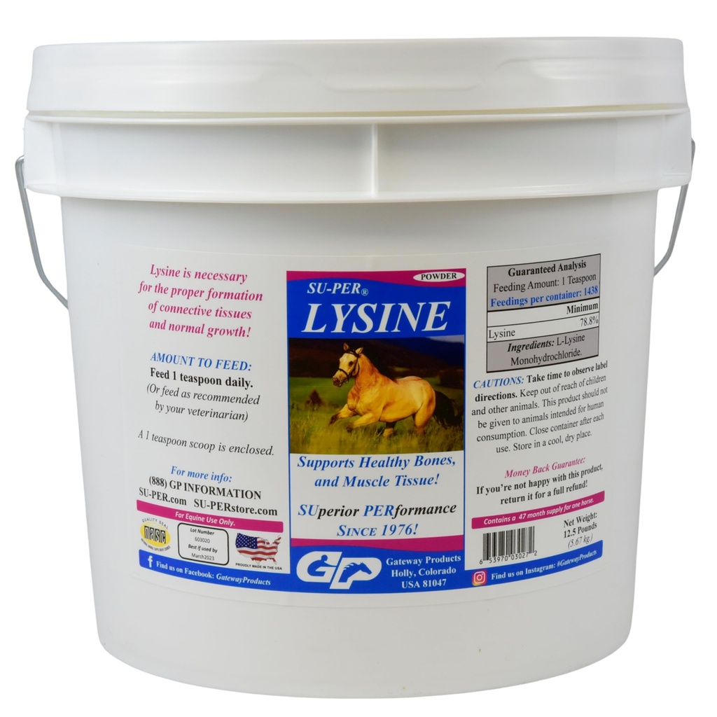 SU-PER Lisina Suplemento para Caballos - Soportes Huesos saludables & músculo Tissues - Aminoáccido esencial equino - 12,5 libras, 47 meses fuente