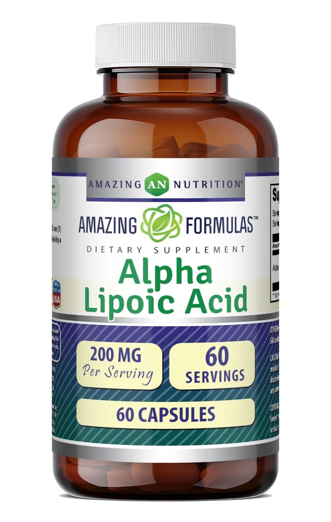 Fórmulas increíbles Ácido Lipoico alfa TENIDO 200 Mg Suplemento TENIDO Capsules TENIDO NO Gluten-Free TEN Made in USA (1 Pack, 60)