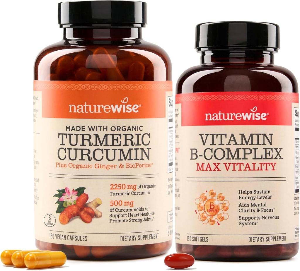NatureWise Curcumin Turmeric 2250mg &amp; Vitamin B Complex for Women and Men - 150 Softgels Cellular Energy Mental Clarity Support