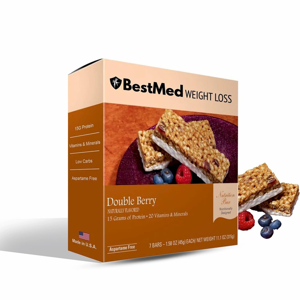 BestMed - High Protein Nutrition Bar - Low-Carb, 15g Protein, Low Sugar, High Fiber, Low Calorie, Meal Replacement Bar (Doble Berry, 1 Box - 7 Count)