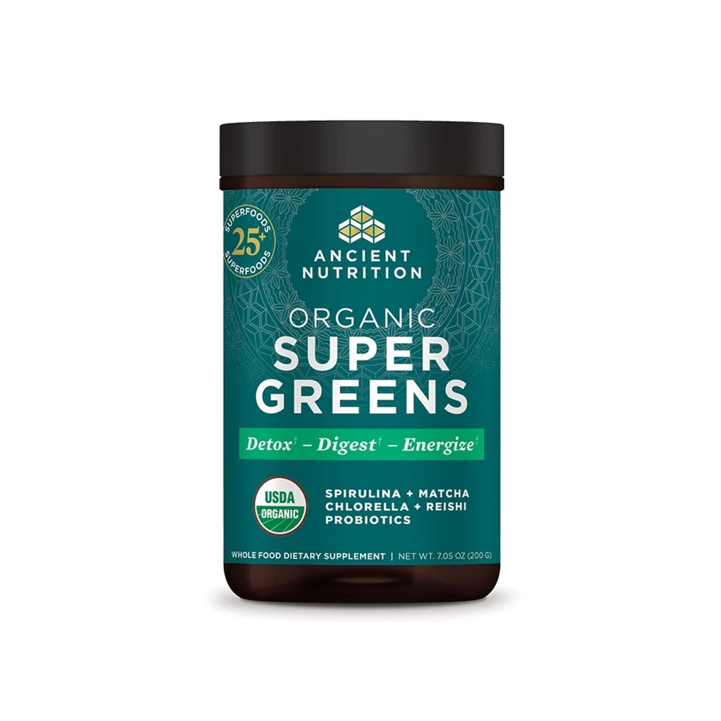 Antigua Nutrición Super Verdes Polvo, Polvo Ecológico Superalimentario con Probióticos Hecho con Spirulina, Clorella, Matcha y Enzimas Digestivos, 25 Servimientos, 7.05oz
