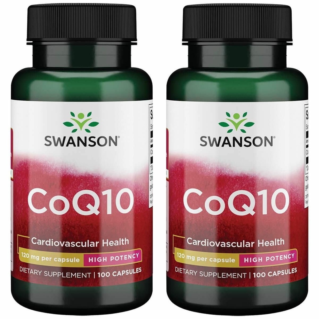 Swanson CoQ10 - Ayuda a promover la salud del corazón, el apoyo energético, " Ayuda a la salud del sistema cardiovascular general - Ayuda a mantener la coenzima Q10 Suplemento - (100 cápsulas, 120 mg cada uno) (2 Pack)