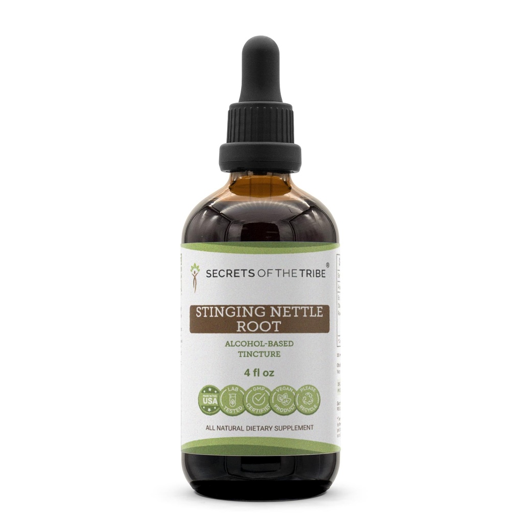 Secretos de la tribu -Stinging Nettle Root Tincture Alcohol Extract, Stinging Nettle (Urtica Dioica) Dried Root 4 OZ