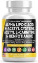 Alfa Lipoic Acid 600mg N-Acetyl Cysteine 600mg Acetyl L-Carnitine 500mg Benfotiamine 300mg - Nerve Support Supplement for Women and Men with Vitamin B1 B6 &amp; B12 - Made in USA 90 Caps