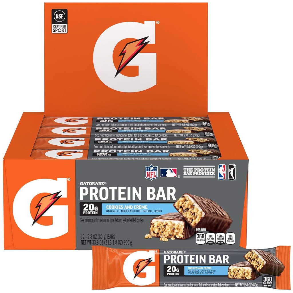 Gatorade Whey Protein Bares, Cookies " Crème, 2,8 oz barras (Pack of 12, 20g de proteína por barra)