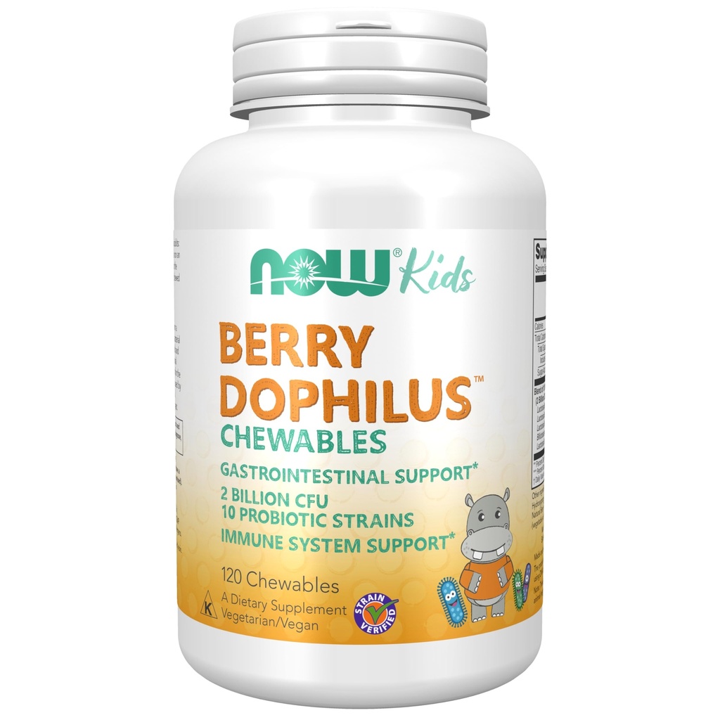 AHORA Suplementos de alimentos, BerryDophilusTM con 2 Billones, 10 Strains Probióticos, Xylitol Endulzado, Verificado de Strain, 120 Chewables, embalaje puede variar