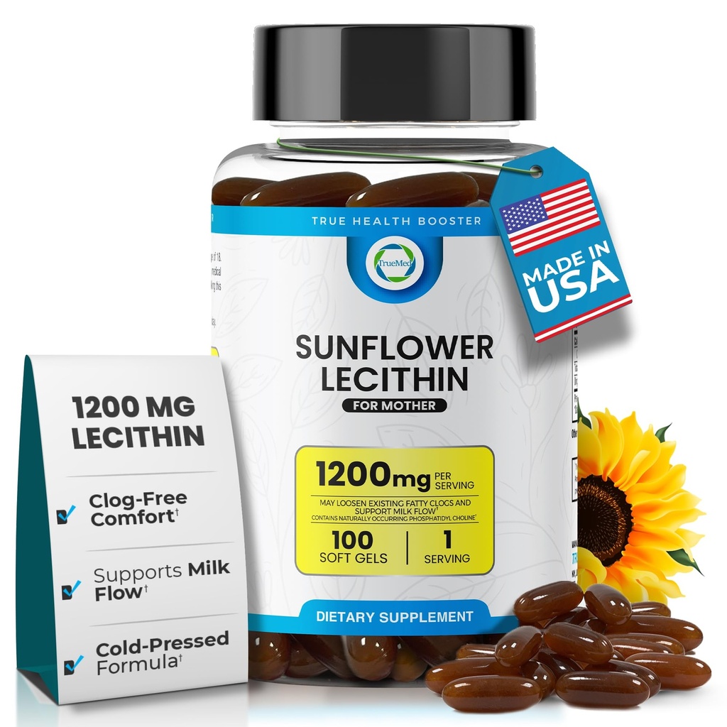 Lecitina de girasol 1200 mg, Flujo de leche, libre de soja " Apoyo a las madres lactantes Desbloqueos de las manchas de leche con cuello, cerebro, nervios " Salud del hígado, Phospholipid-Rich para la madre 100 Softgel