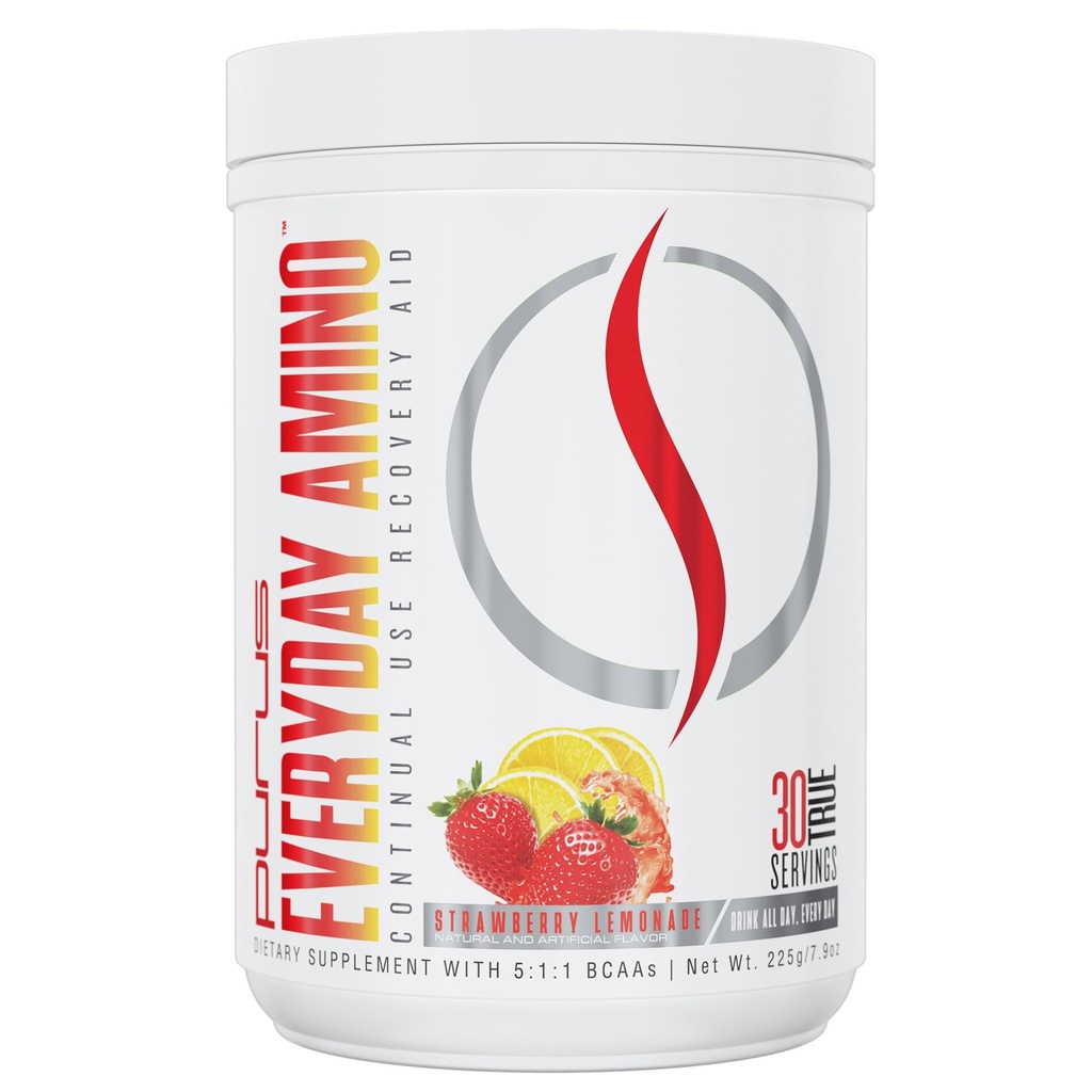 Laboratorios de Purus Todos los días Amino BCAA Powder ← Amino Acids for Muscle Hydration &amp; Recovery ← Sugar Free &amp; Gluten Free ← 30 Servings (Strawberry Lemonade)
