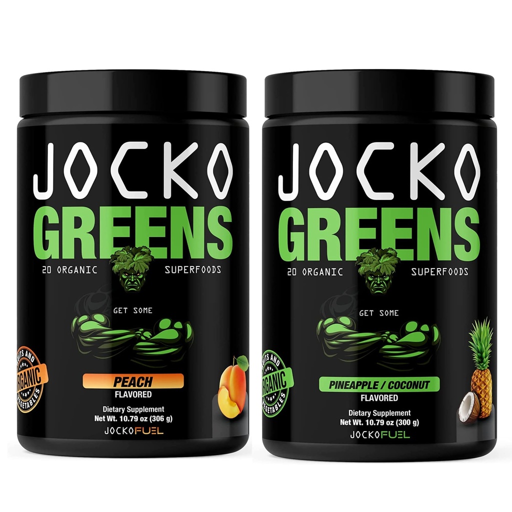 Jocko Fuel Greens Powder Bundle - Greens &amp; Superfood Powder for Healthy Green Juice - Keto Friendly with Spirulina, Chlorella, Digestive Enzymes, " Probiotics - 60 Servings