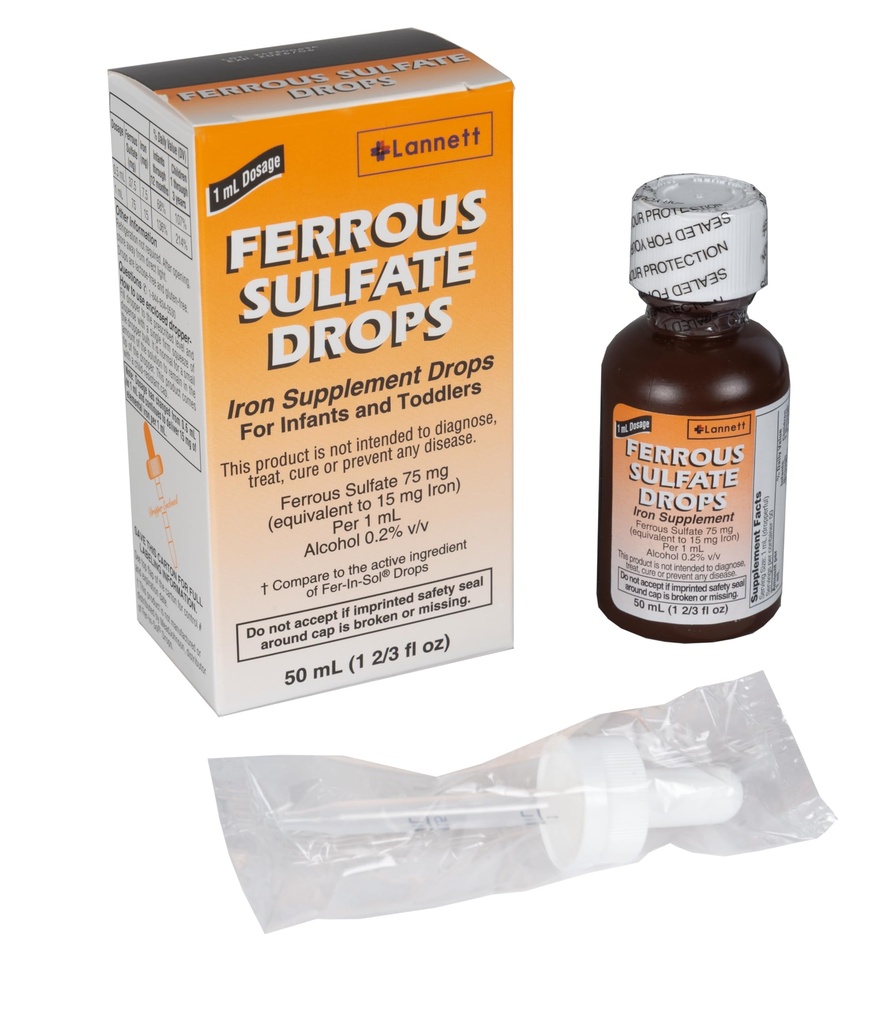 Ferrous Drops Iron Suplemento Peppermint Flavor Genérico para Enfamil Fer-in-Sol Iron Suplemento de gotas para bebés, niños pequeños &amp; niños Medidor gotero Incluye 50 ml por Bottle Pack de 2