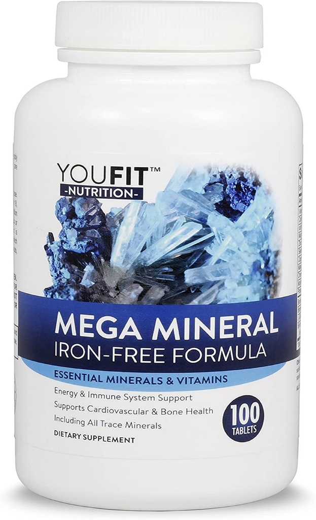 Suplemento de Mega Minerales por Youfit Nutrition tención All 72 Trace Minerals ← Fórmula Premium con Fuente de Minerales y Apoyo a la Salud Inmunitaria ← Iron Free TEN TODO EN One TEN1000mg Calcium 500mg Magnesium