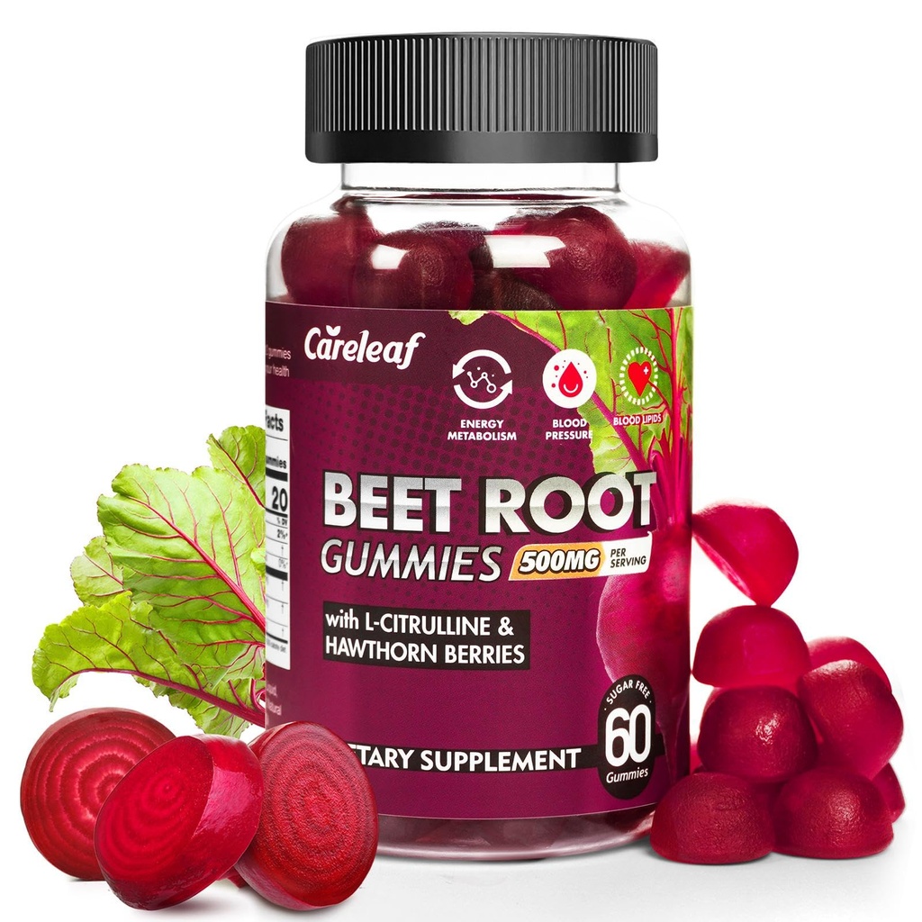 Gotas de remolacha vegana gratis de azúcar para la presión sanguínea, gomas de escarabajo con L-Citrulline y extracto de hawthorn, cerdas de remolacha de Peach Flavor para la presión arterial alta, 60 cuenta