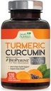Curcumin Turmeric Suplemento 2600mg - 95% Curcuminoides con Turmeric Orgánica " BioPerine Black Pepper for Best Absorption, Nature's Vegan Joint Support, Non-GMO Tumeric, Bottled in USA - 120 Capsules