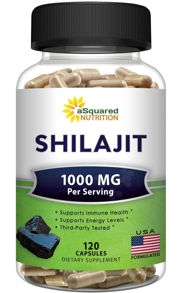 aSquared Nutrition Shilajit 1000mg - 120 Capsules - Pure Shilajit Extract Suplemento y Powder Complex Pills - Natural Humic " Fulvic Acid " Trace Minerals - Alternative to Resin " Drops