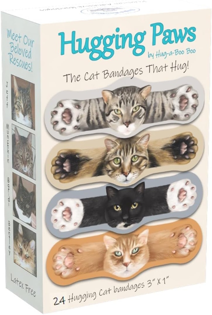 Hugging Paws – Cat Themed Bandages from Hug-a-BooBoo, The Amazing Cat Bandages That Hug! Hermoso Cat Bandages Destacando Cat Pinturas de Cats Rescate Actual! Gran Cat Lover Gift! 24 Conde Caja