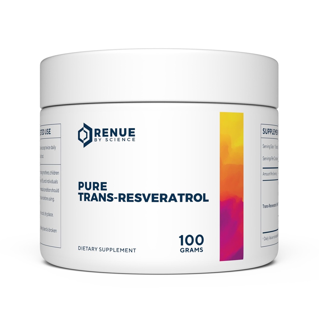 Renue By Science Resveratrol TEN High Strength Resveratrol Supplement TEN 100g Trans Resveratrol Powder ← Reservatrol 200 Day Supply ← Non-GMO & Allergen Free Silencio Manufactured in The USA Third-Party Tested