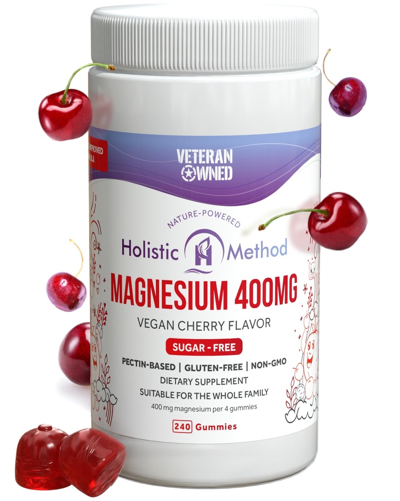 Magnesium Citrate Gummies - Sin azúcar, Vegan y No GMO para mejor sueño y relajación - Sin alcohol de azúcar - Suplemento de magnesio para adultos, adolescentes y niños - Cereza - 240 Chews