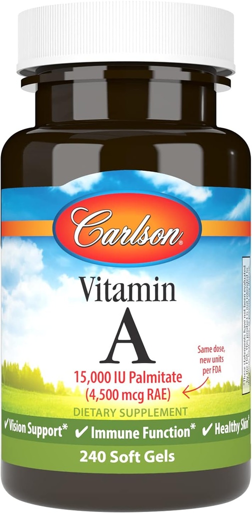 Carlson - Vitamina A, 15000 UIT Palmitate (4500 mcg RAE), Vision Health, Healthy Skin, 240 Softgels