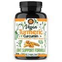 Curcumina de Turmérica Vegana con Extracto de Pepper Negro (60 Veggie Capsules-2 Mes de Suministro), 95% Curcuminoides - Todo Antioxidante Potente Natural para Soporte Conjunto y Alivio (1-Botella)