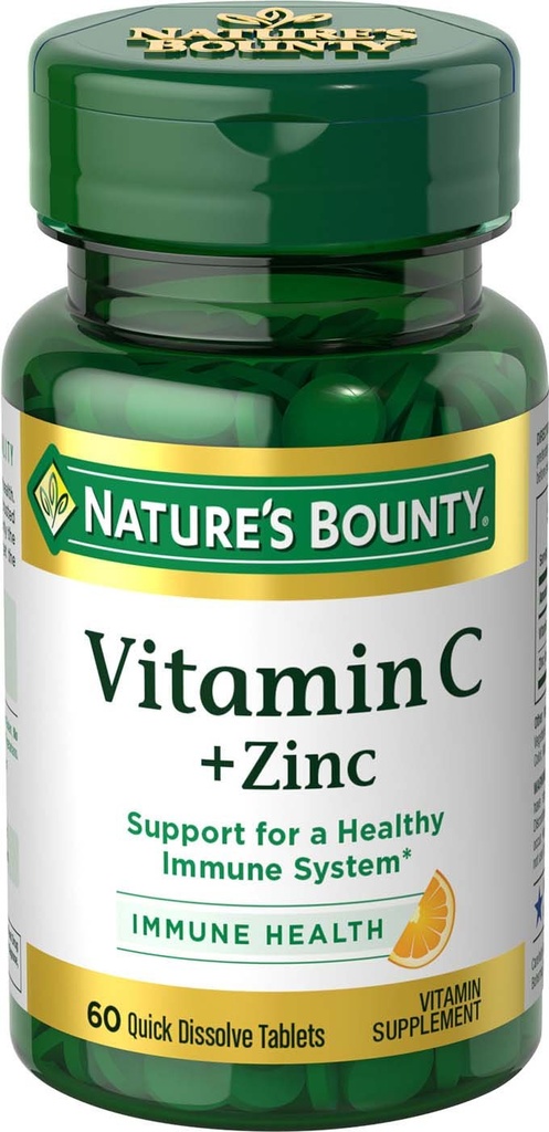 Bounty Vitamina C + Zinc, Suplemento de vitaminas, soporta la salud inmune, 60 mg, 60 tabletas