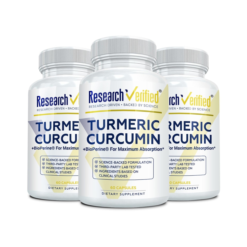 Investigación Curcumina Turmérica Verificada - con Complejo BioPerine, Curcumin C3 - Vegan - Hecho en EE.UU. - 180 cápsulas - Hecho en EE.UU.