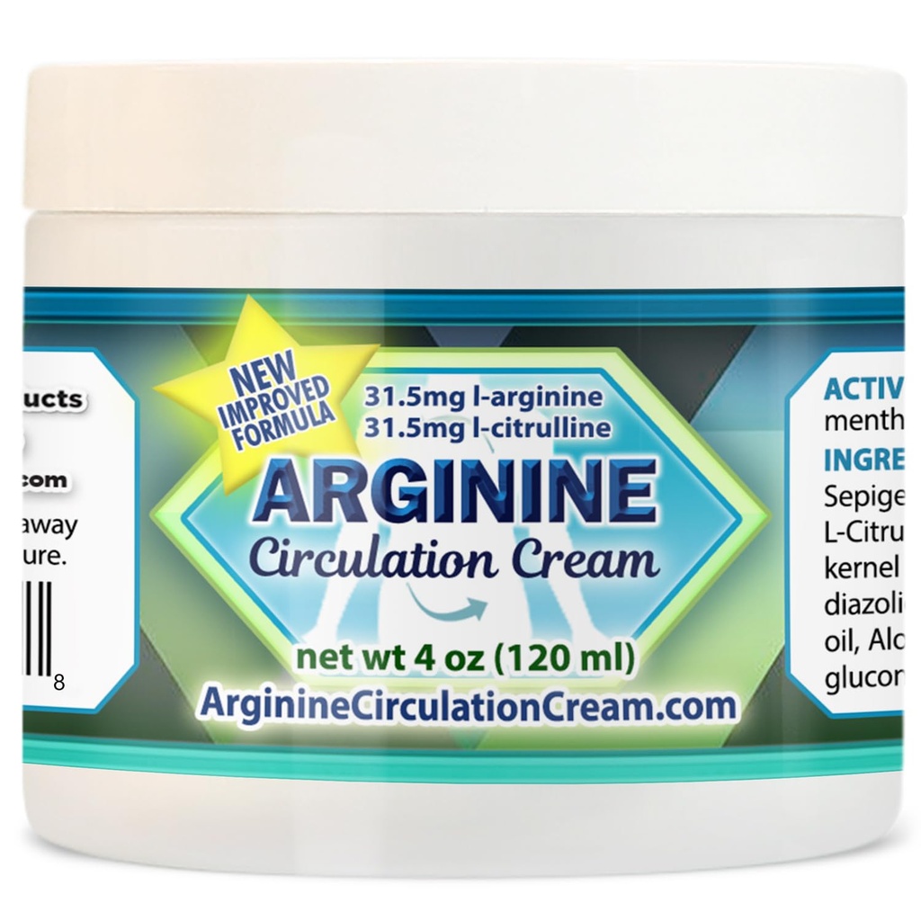 Arginine Circulation Cream 4 oz - Menthol, L Arginine & L Citrulline Lotion - Supports Healthy Leg &amp; Body Blood Flow - Whole Family Products