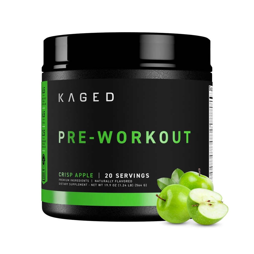 Kaged Original Pre Workout Powder ← Krisp Apple ← Pre-Kaged Silencio Formulado con Creatine, Beta Alanine, Pure Caffeine TEN 20 Servings