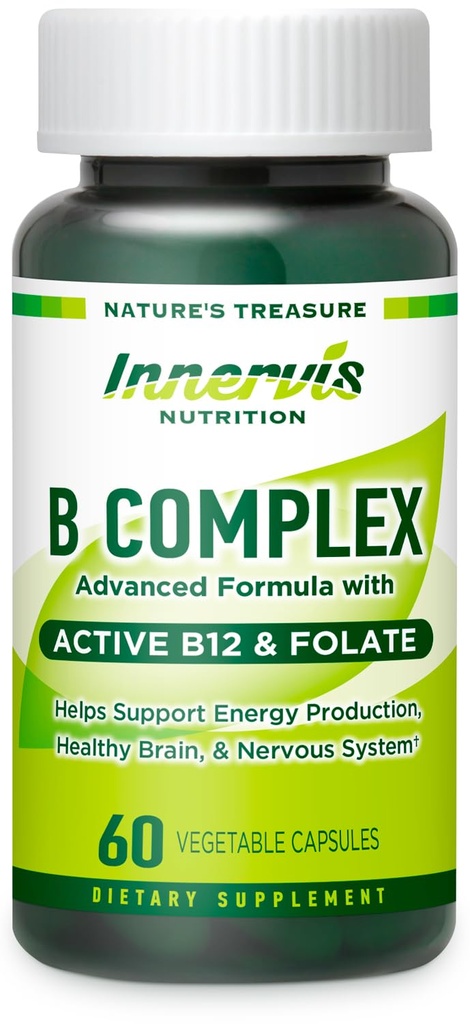 Complejo B Bioactivo con B12 Activo y Folato – Soporta Energía, Cerebro &amp; Nerve Health, 60 cápsulas Vegan