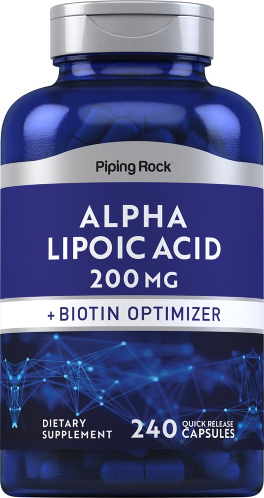 Piping Rock Alpha Lipoic Acid 200mg TEN 240 Capsules TEN Plus Biotin Silencio No GMO, Gluten Suplemento gratuito