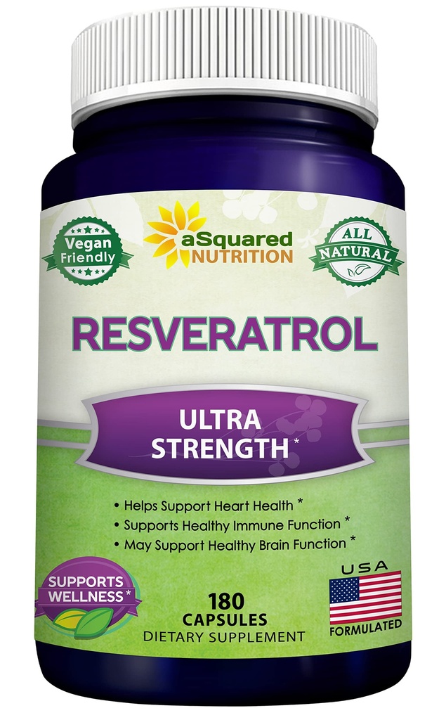100% Natural Resveratrol - 1000mg Por Serving Max Strength (180 capsules) Suplemento Antioxidante, Píldoras Trans-Resveratrol para la salud cardíaca " Puro, Polyphenols