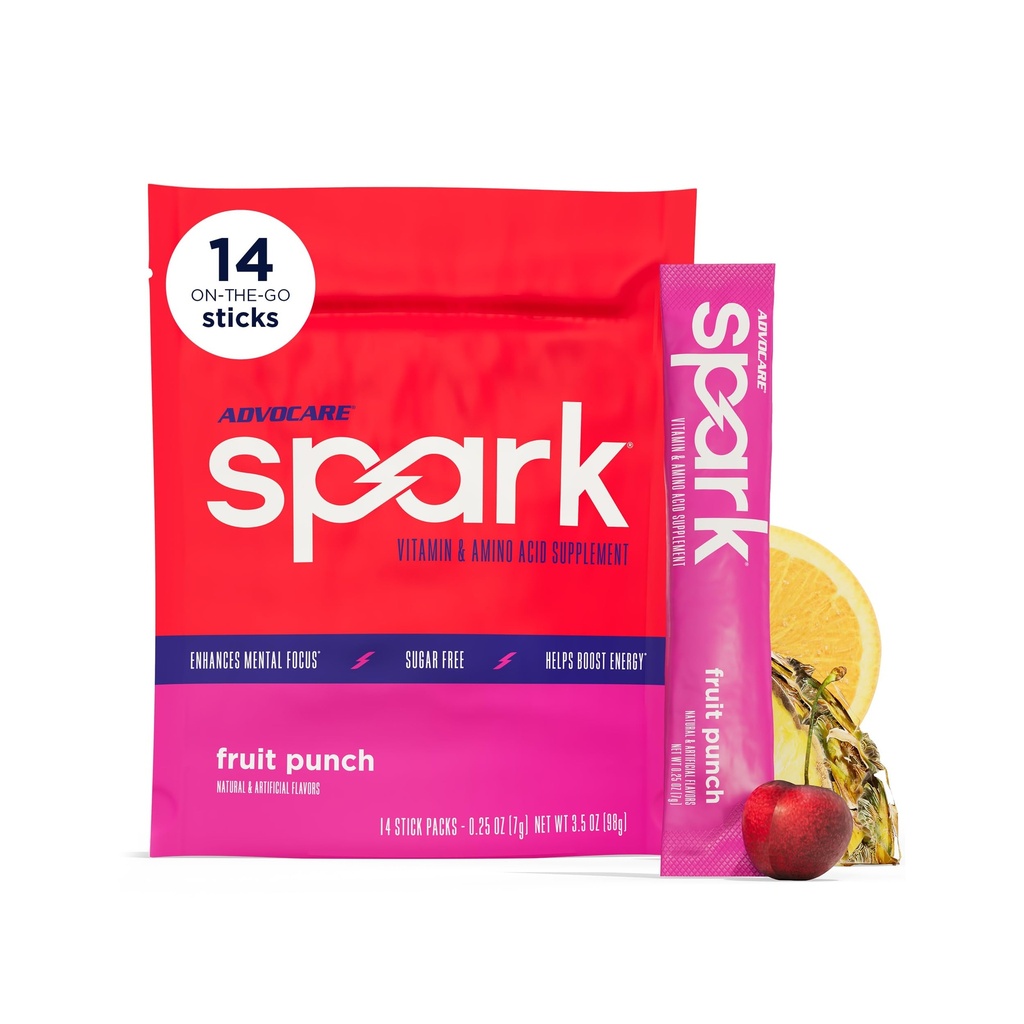 AdvoCare Spark - Energy Drink Mix - Vitamin &amp; Amino Acid Supplement - Supports Energy & Focus* - Portable Immune Support* - Sugar-Free - Fruit Punch, 14 Stick Packs (3,5 oz)
