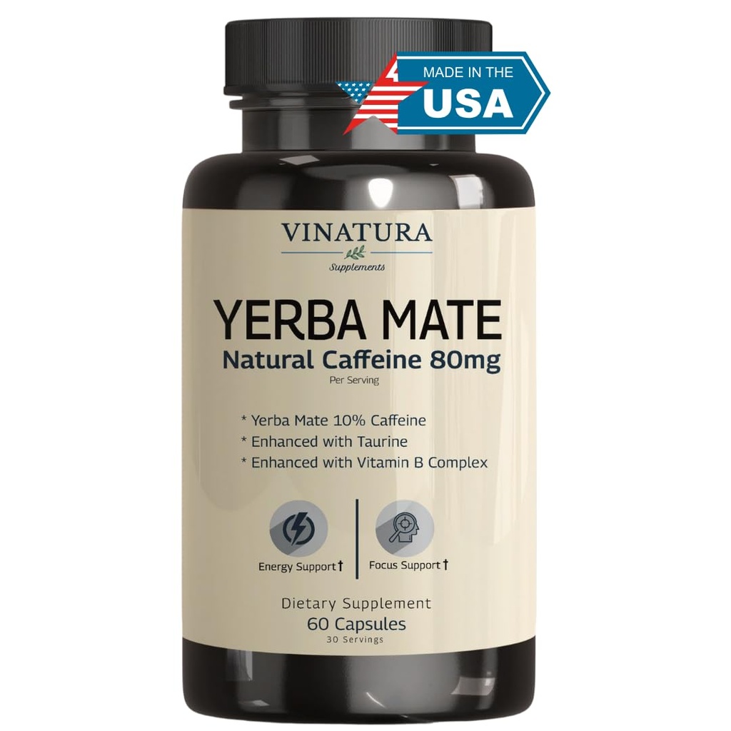 Yerba Mate 1400mg - Magic Natural Caffeine & Energy Supplements *USA Made ' Tested* High Potency Enhanced with Taurine and Vitamin B Complex - 60 cápsulas