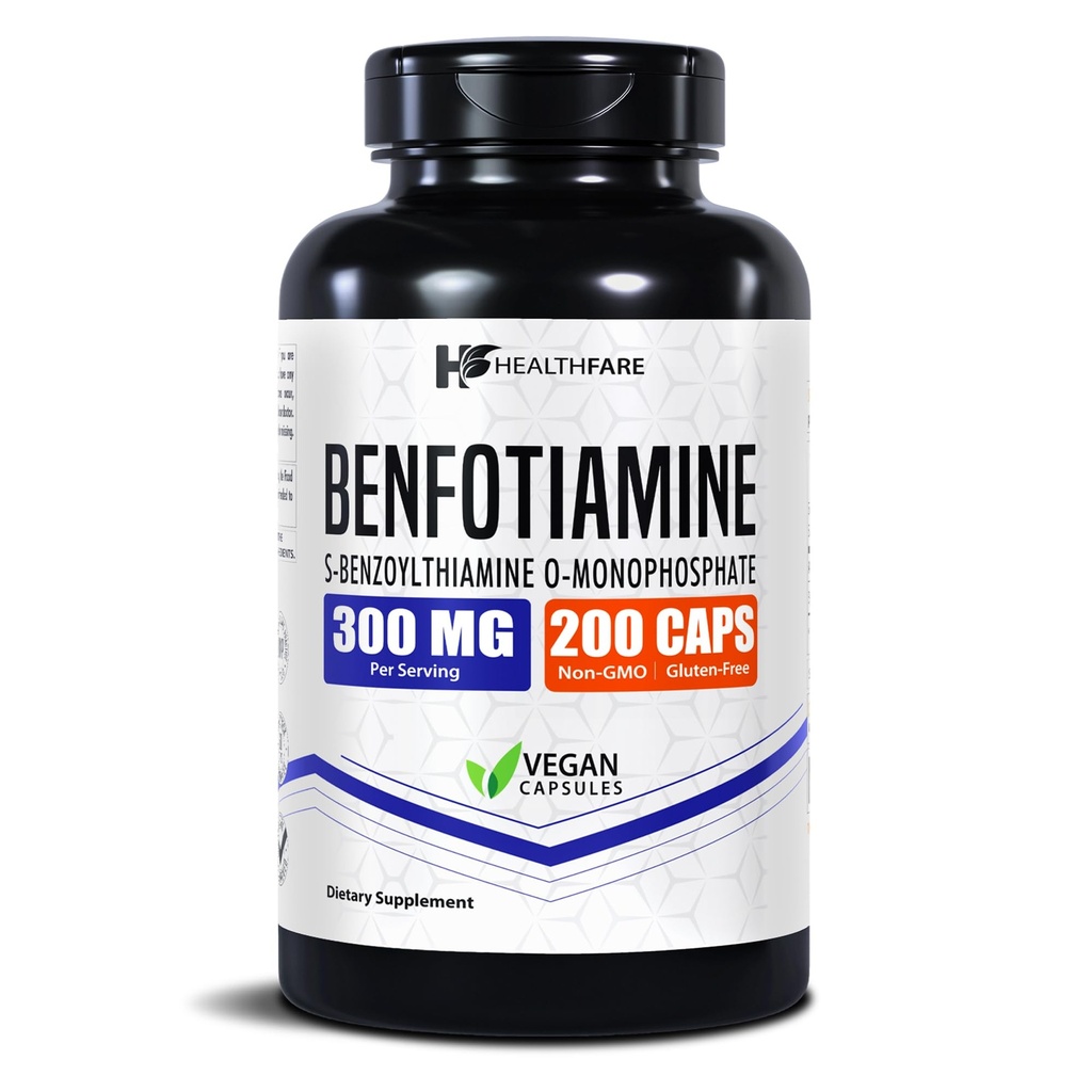 Healthfare Benfotiamine 300mg ← 200 Veg Capsules ← Absorción reforzada tención apoya la salud general