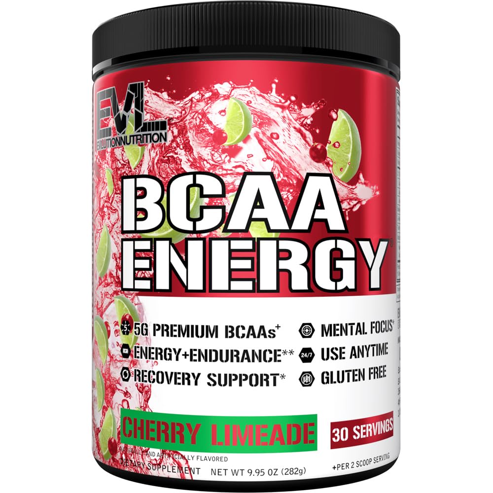 EVL BCAAs Amino Acids Powder - BCAA Energy Pre Workout Powder for Muscle Recovery Lean Growth and Endurance - Rehidrating Post Workout Recovery Drink with Natural Caffeine - Cherry Limeade