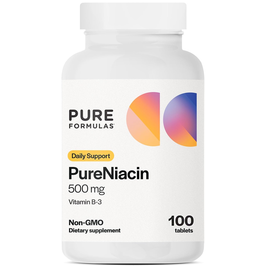 PureFormulas Pure Niacin - Vitamina B3, 500 mg Liberación inmediata Niacina 500mg - Ácido nicotínico 100 Tabletas - No GMO B3 Vitaminas Suplemento Niacina