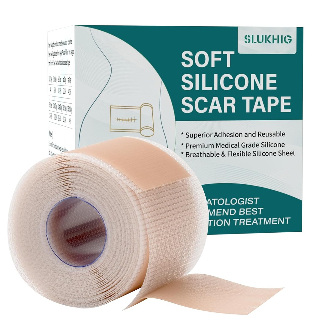 Hojas de cicatrices de silicona (1.6"x 79" Roll-2M), cinta de cicatrices de silicona para el tratamiento de eliminación de cicatrices, tiradas de silicona reutilizables para la sección C, Keloid, Burn, Acne, Scars quirúrgicos